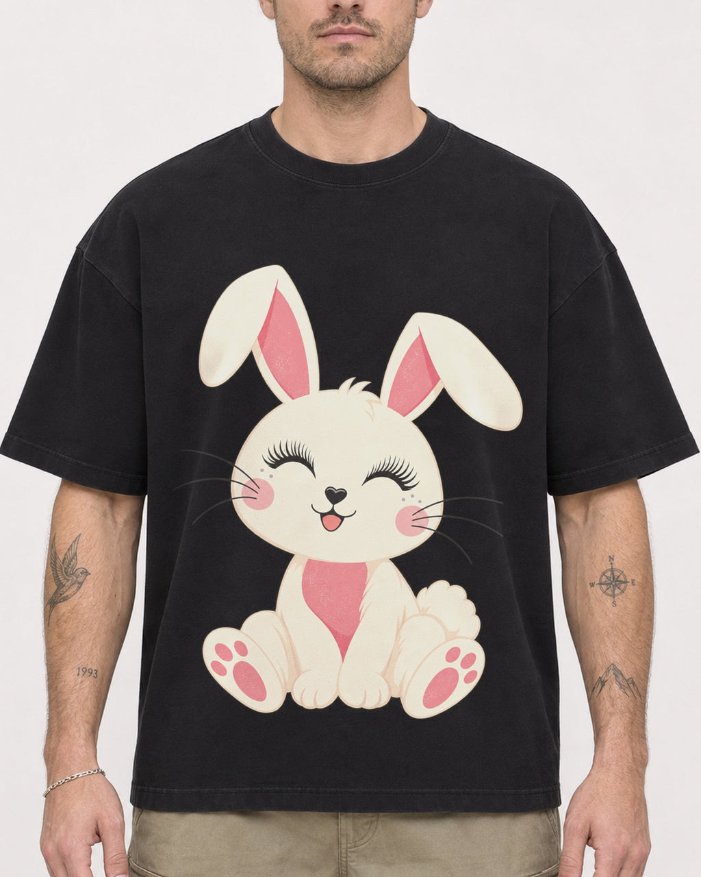 Mockup Boxy Heavyweight Tee Black male close-up 48