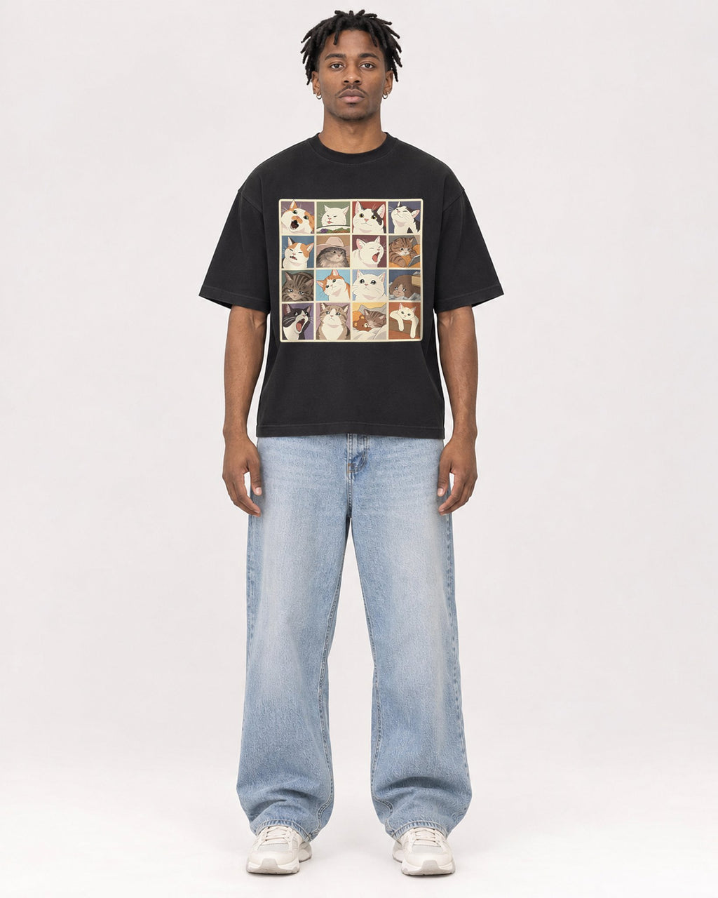 Mockup Boxy Heavyweight Tee Black male full-body 05