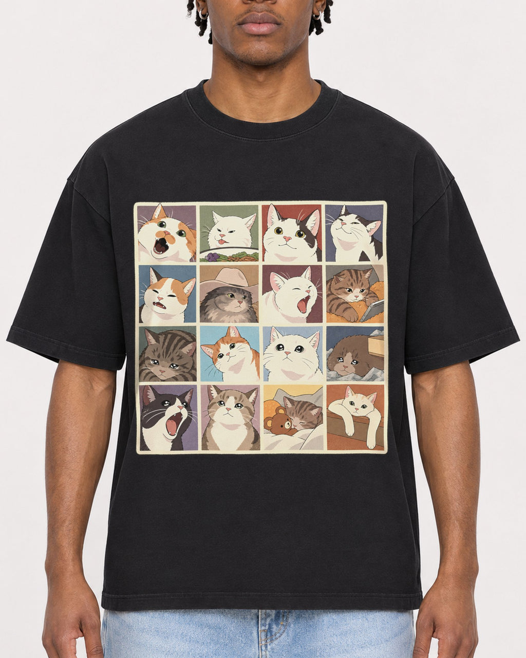 Mockup Boxy Heavyweight Tee Black male close-up 05