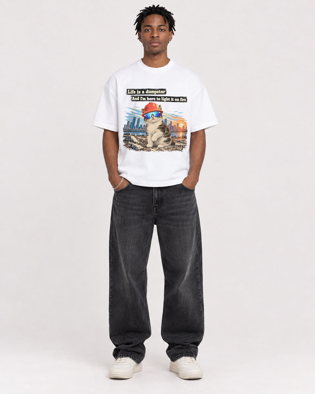 Mockup Boxy Heavyweight Tee White male full-body 05