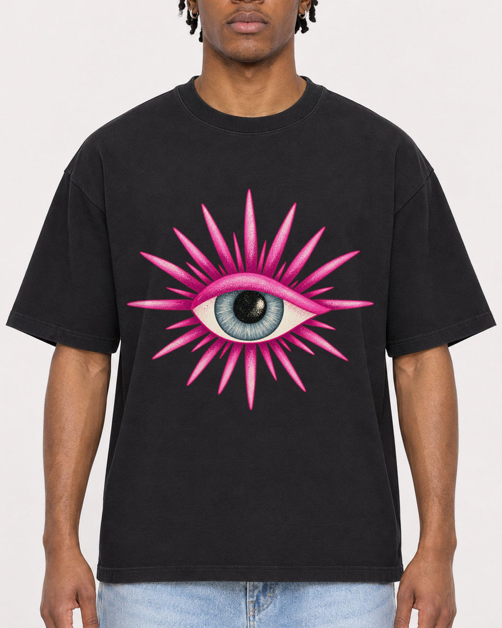 Mockup Boxy Heavyweight Tee Black male close-up 05