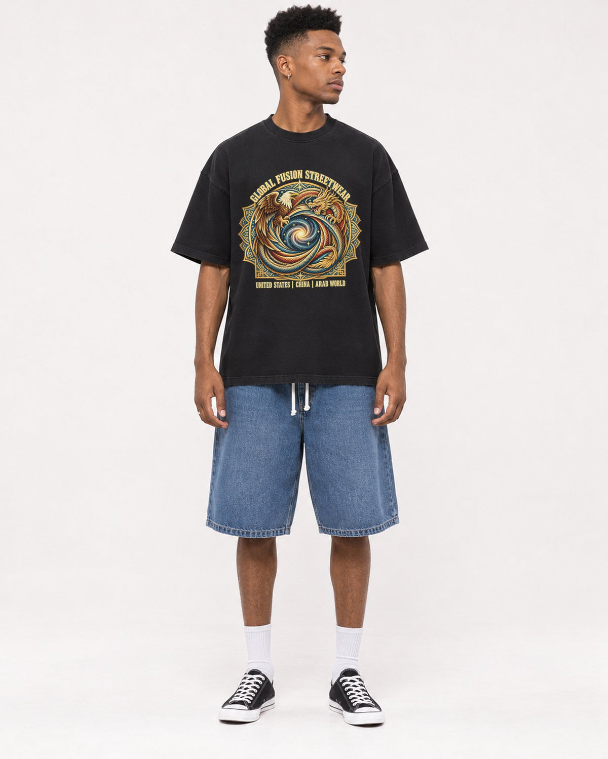 Mockup Boxy Heavyweight Tee Black male full-body 15