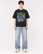 Mockup Boxy Heavyweight Tee Black male full-body 01