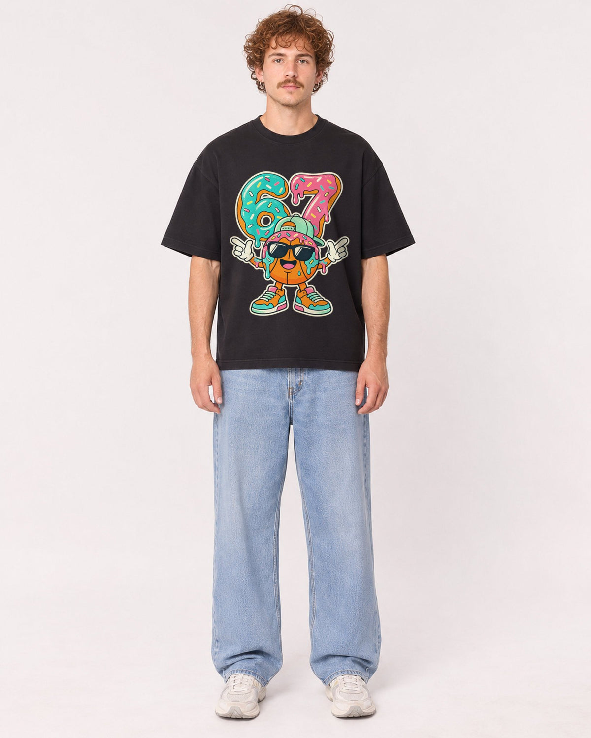 Mockup Boxy Heavyweight Tee Black male full-body 09