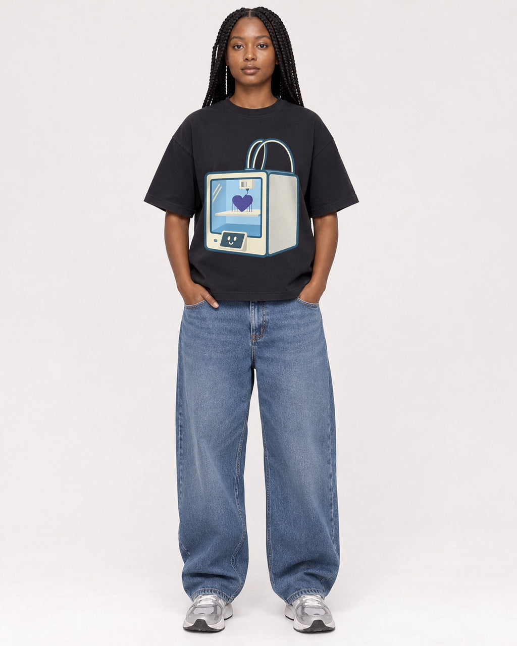Mockup Boxy Heavyweight Tee Black female full-body 04