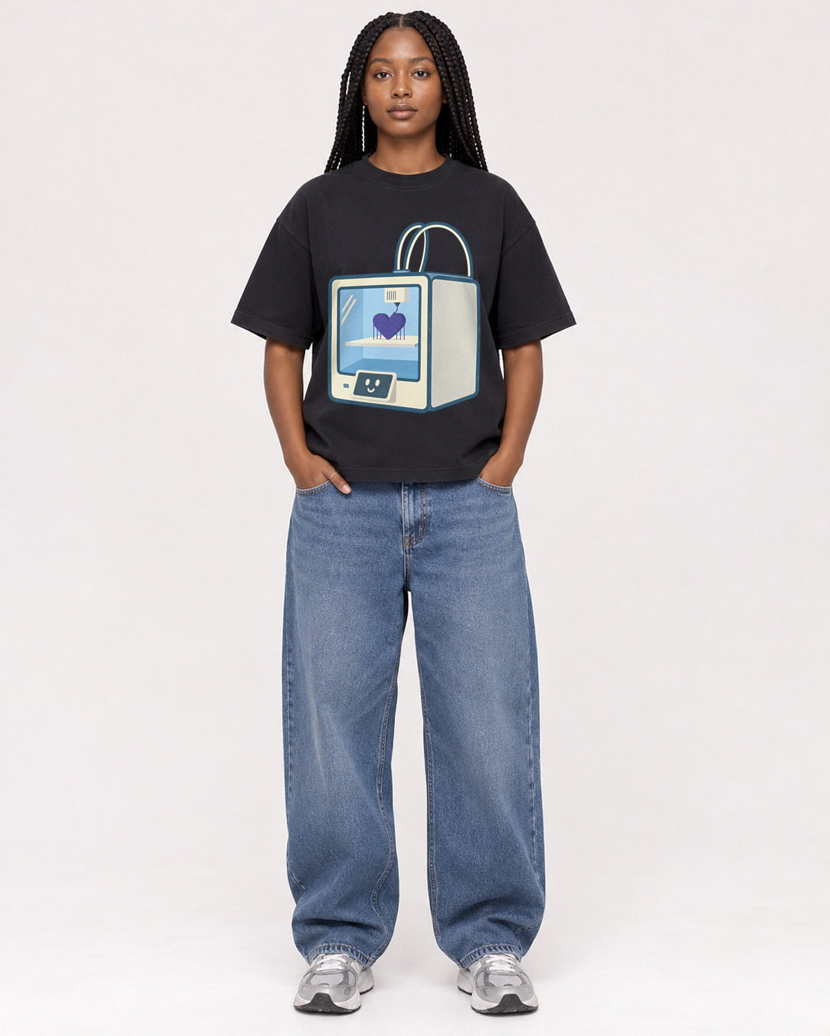 Mockup Boxy Heavyweight Tee Black female full-body 04