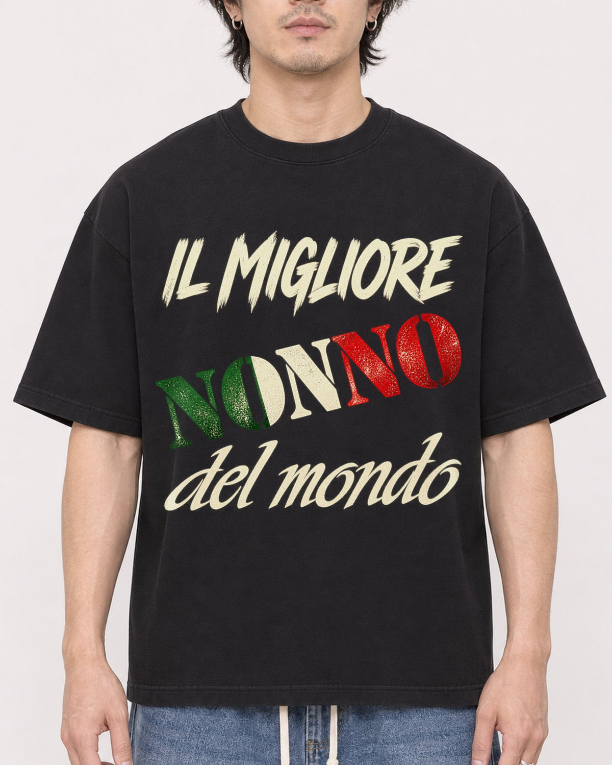 Mockup Boxy Heavyweight Tee Black male close-up 03