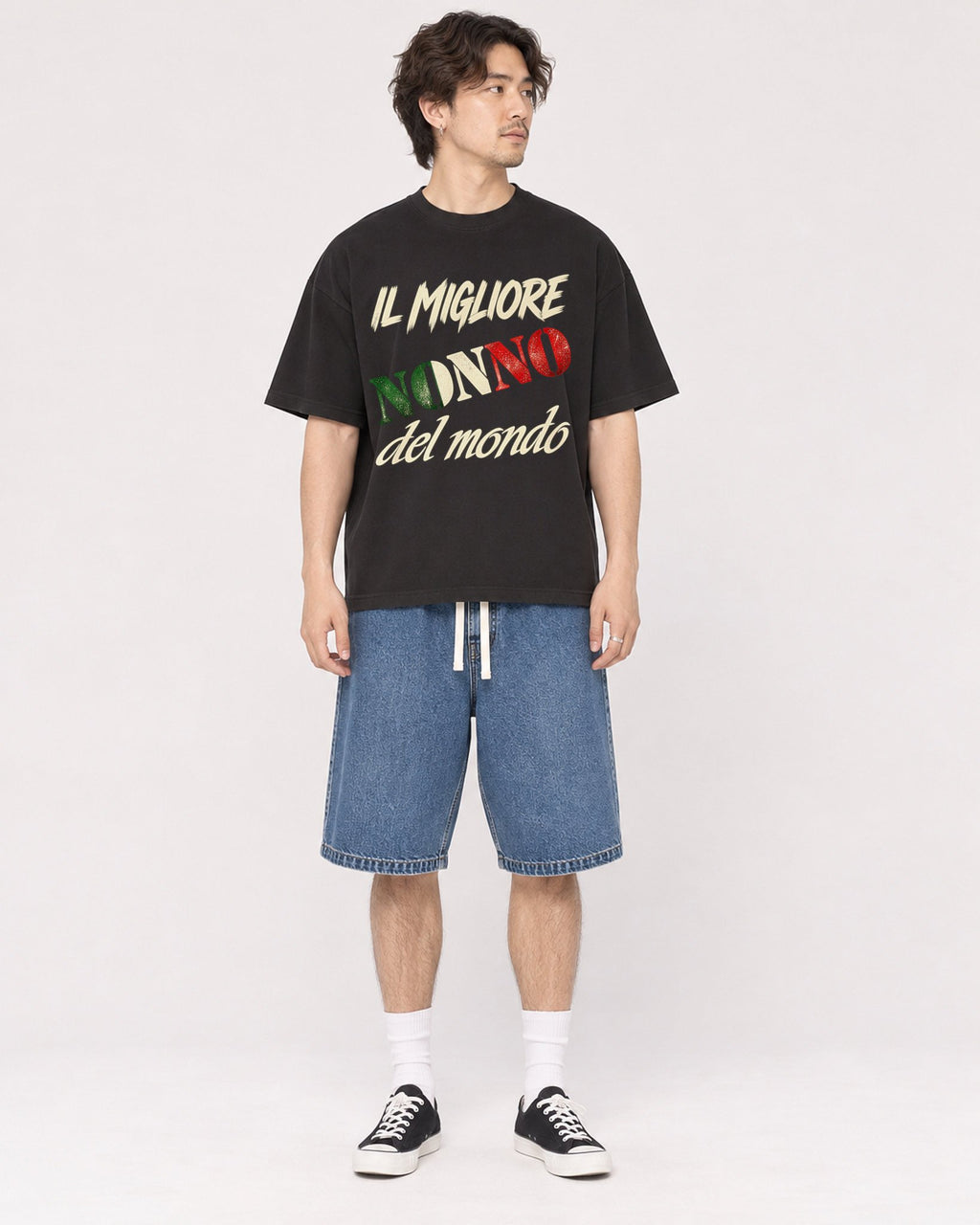 Mockup Boxy Heavyweight Tee Black male full-body 03