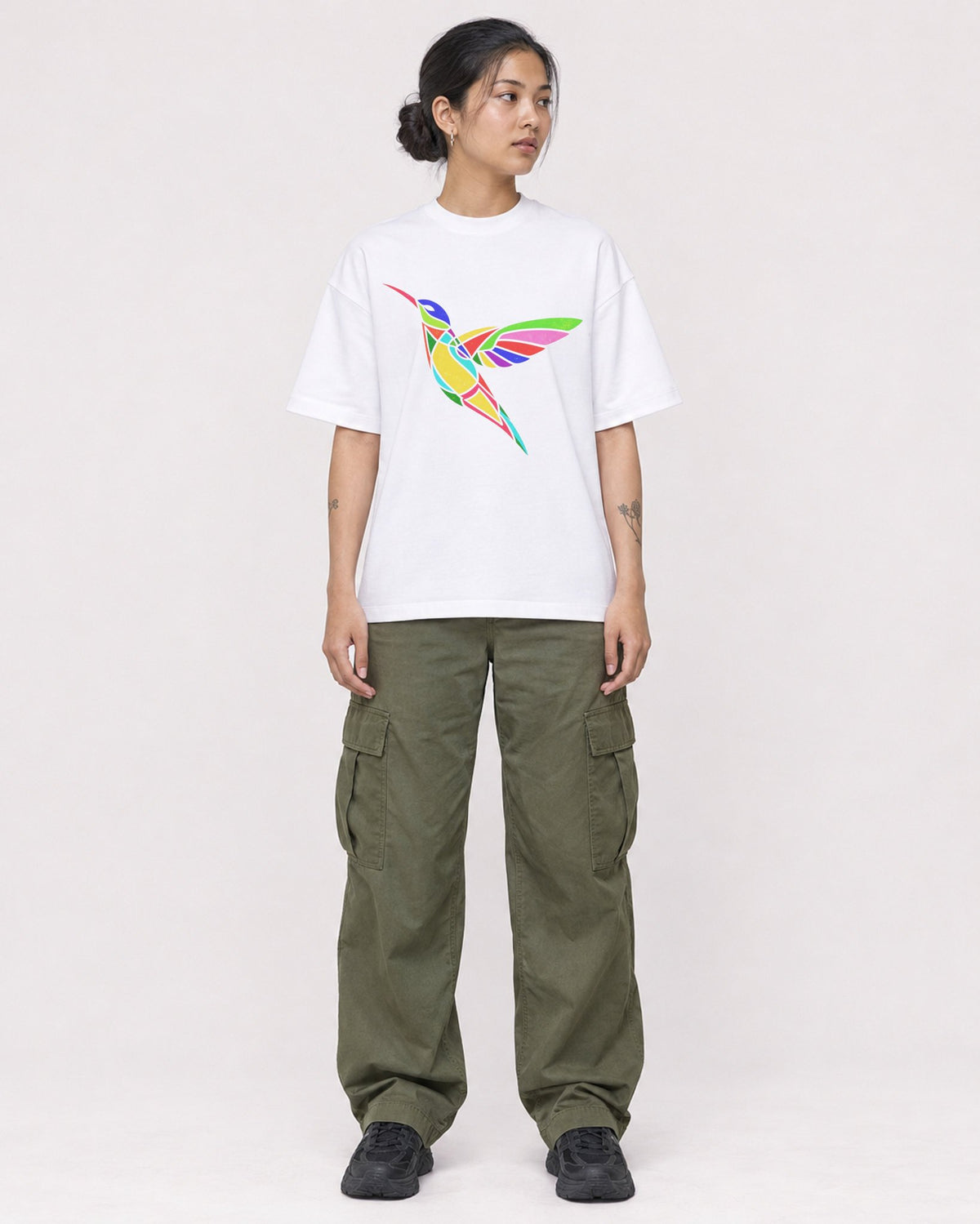 Mockup Boxy Heavyweight Tee White female full-body 12