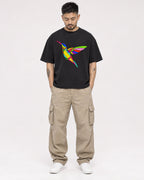 Mockup Boxy Heavyweight Tee Black male full-body 12