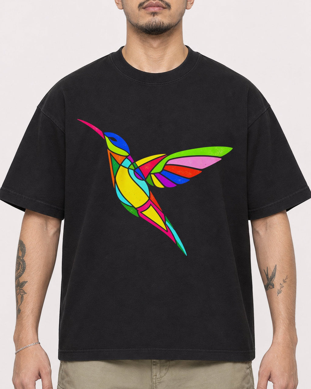 Mockup Boxy Heavyweight Tee Black male close-up 12