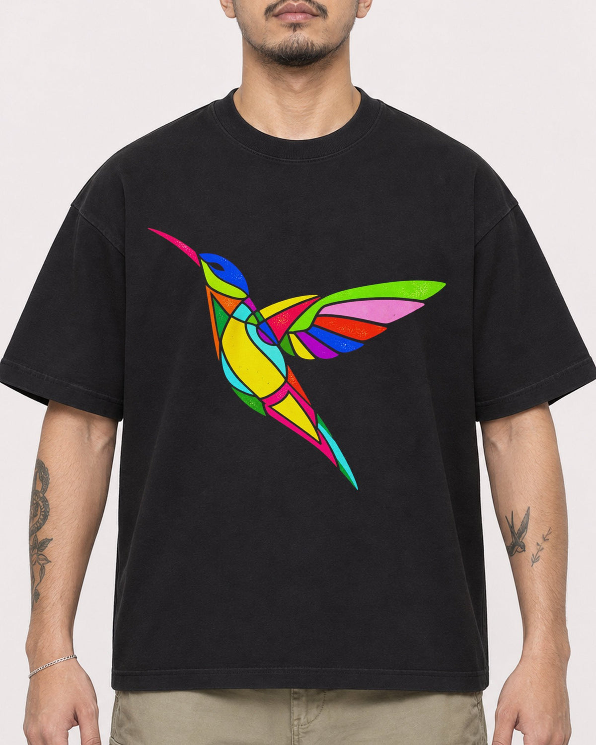 Mockup Boxy Heavyweight Tee Black male close-up 12