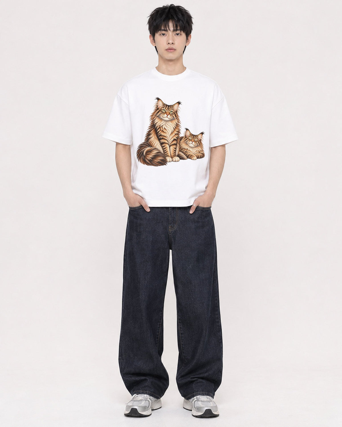 Mockup Boxy Heavyweight Tee White male full-body 01