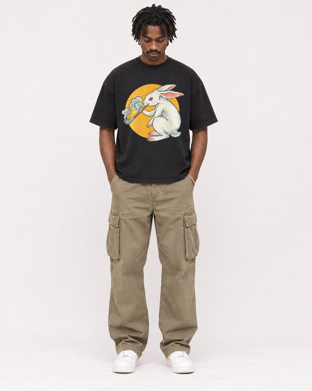 Mockup Boxy Heavyweight Tee Black male full-body 04