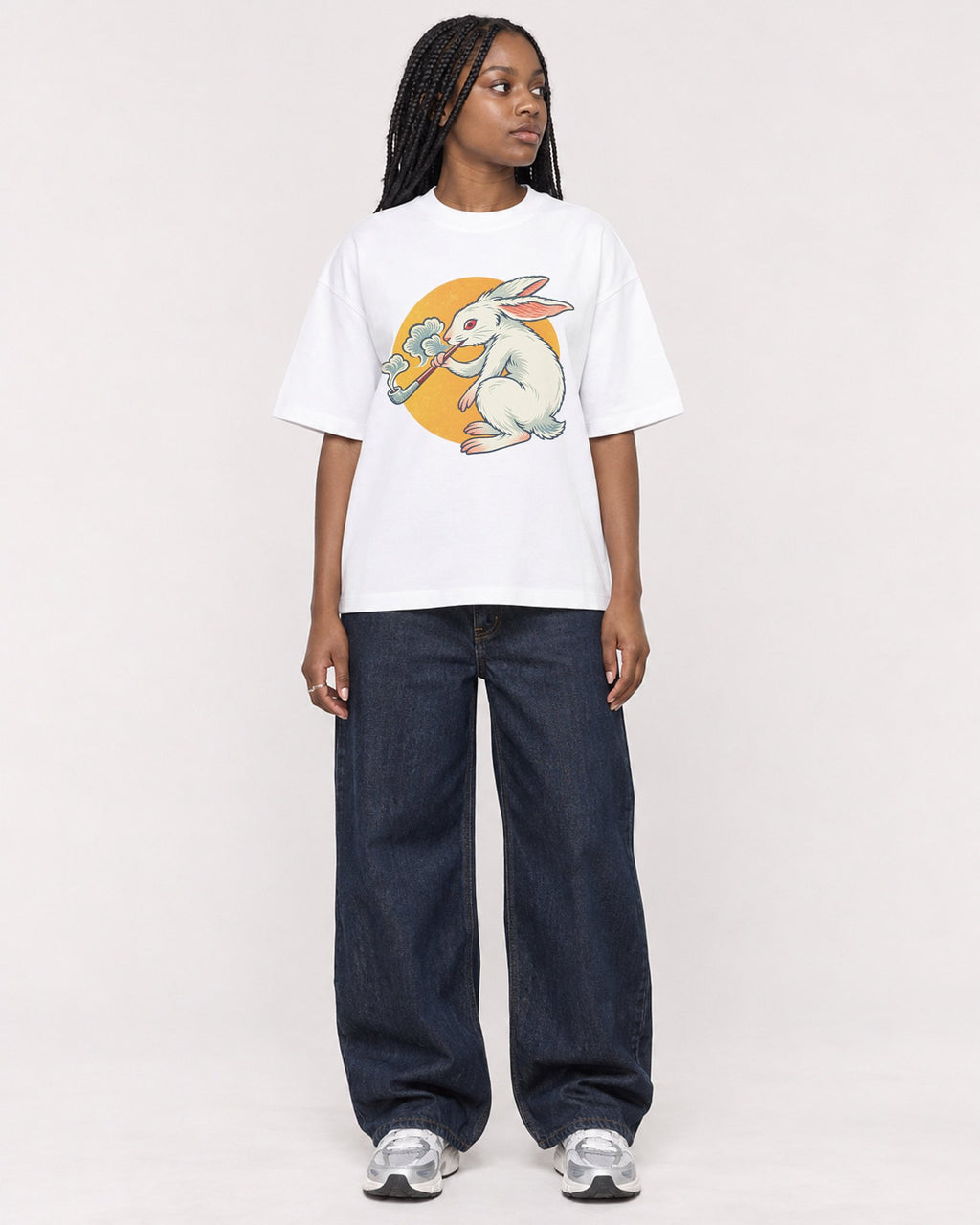 Mockup Boxy Heavyweight Tee White female full-body 04