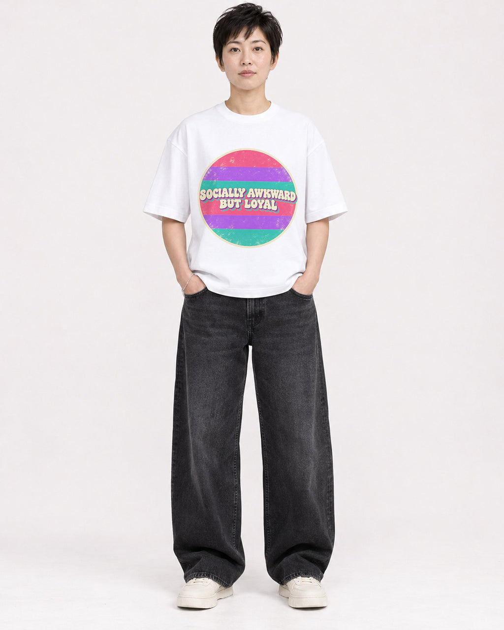 Mockup Boxy Heavyweight Tee White female full-body 23