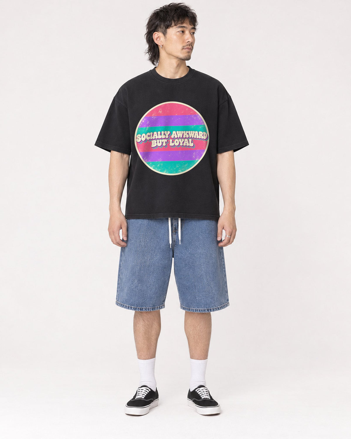 Mockup Boxy Heavyweight Tee Black male full-body 23