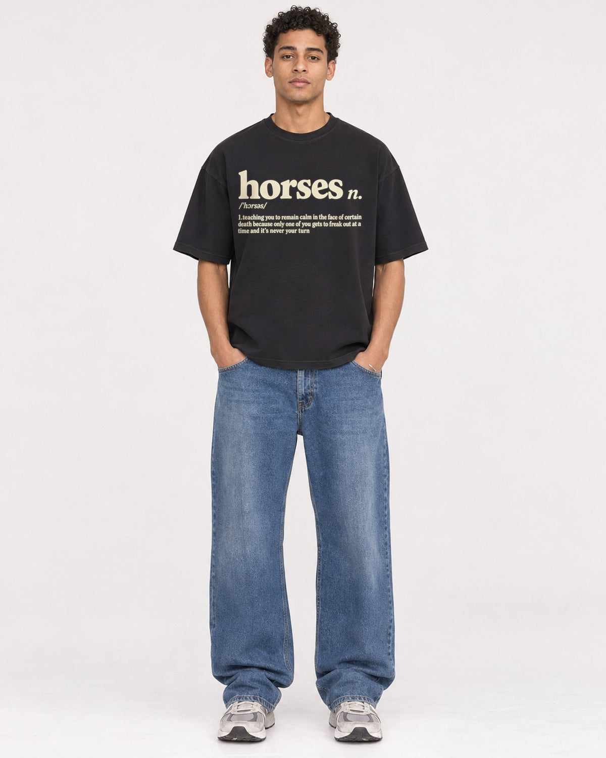 Mockup Boxy Heavyweight Tee Black male full-body 10