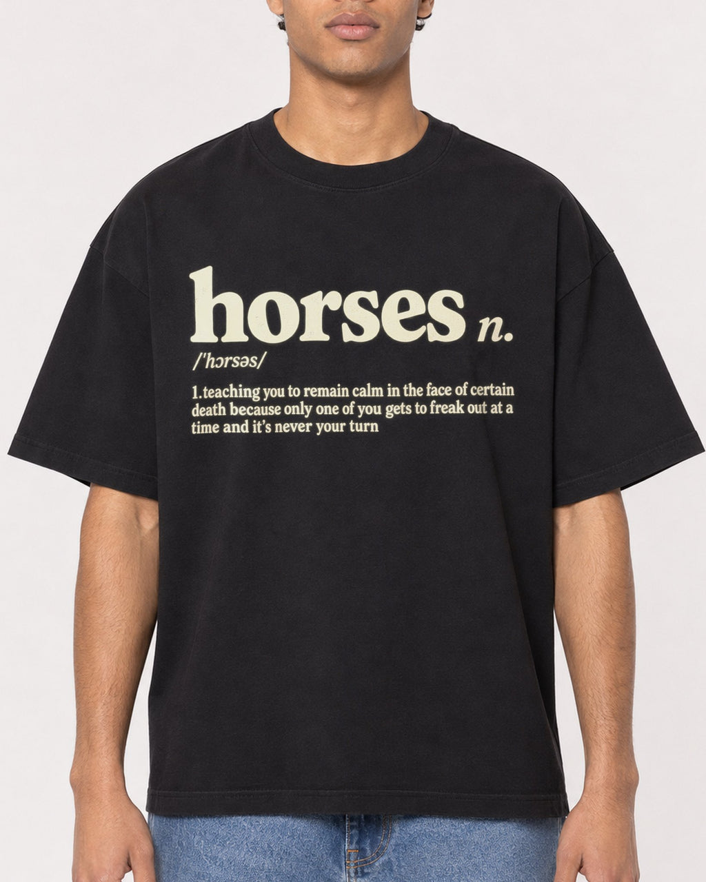 Mockup Boxy Heavyweight Tee Black male close-up 10