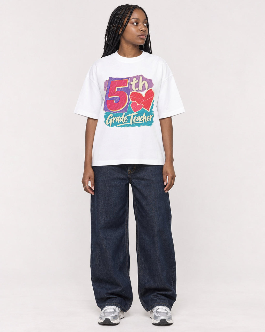 Mockup Boxy Heavyweight Tee White female full-body 04