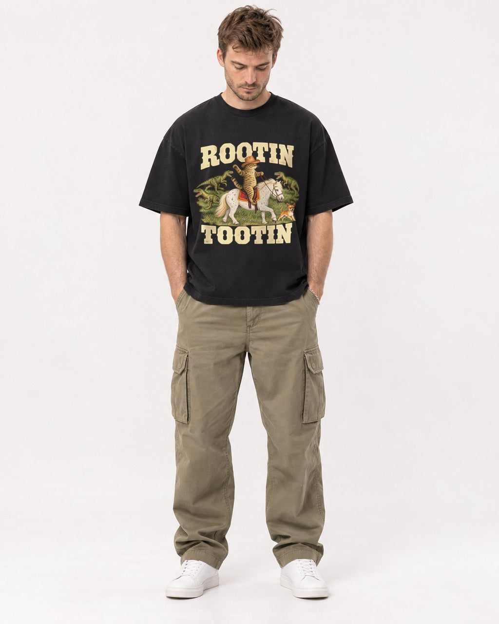 Mockup Boxy Heavyweight Tee Black male full-body 08