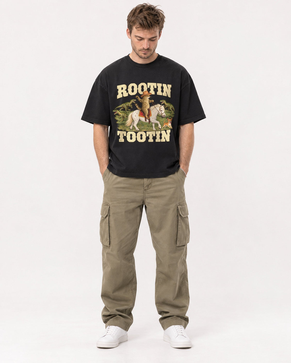 Mockup Boxy Heavyweight Tee Black male full-body 08