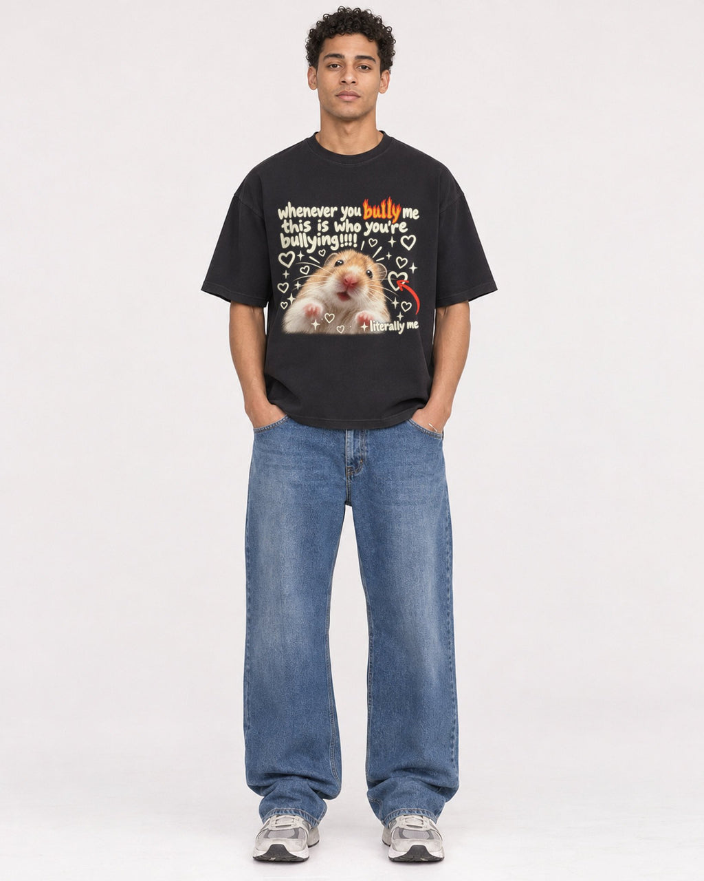 Mockup Boxy Heavyweight Tee Black male full-body 10