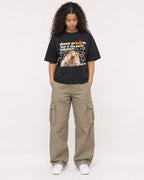 Mockup Boxy Heavyweight Tee Black female full-body 10