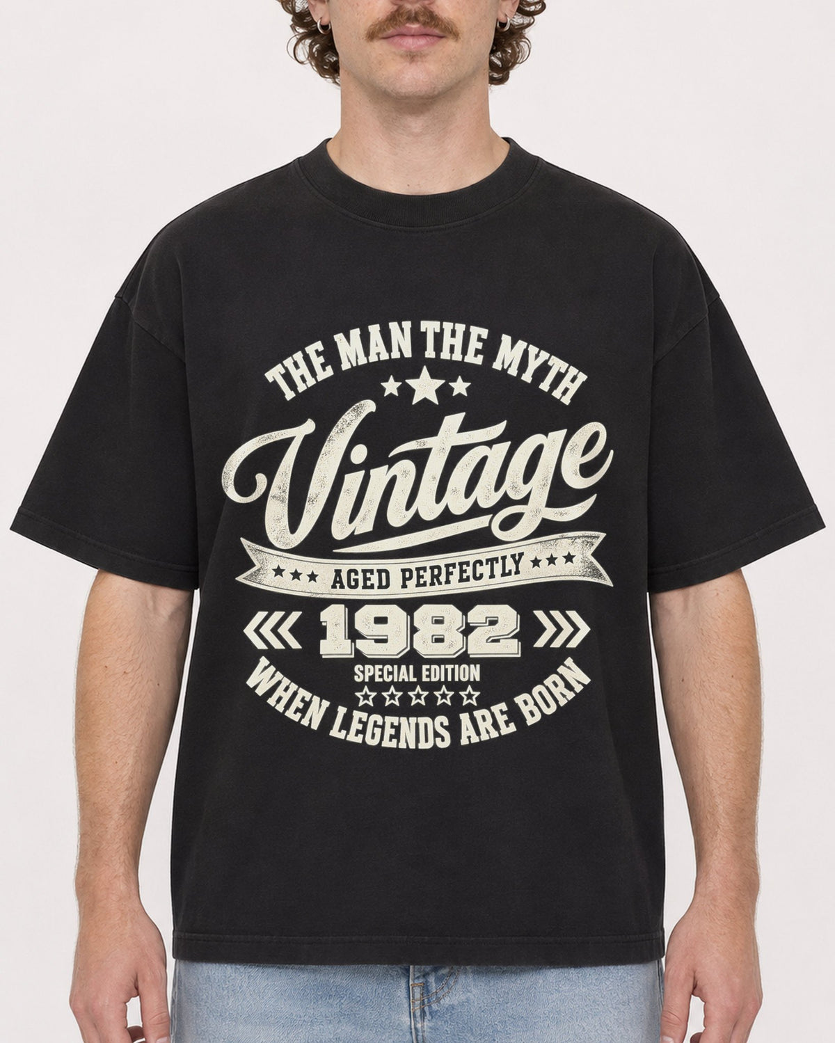 Mockup Boxy Heavyweight Tee Black male close-up 09