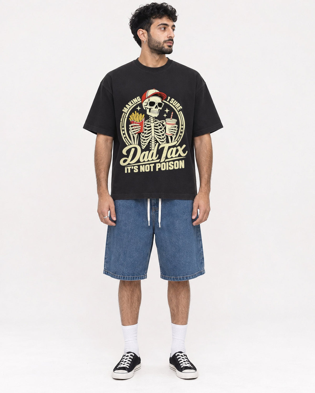 Mockup Boxy Heavyweight Tee Black male full-body 07