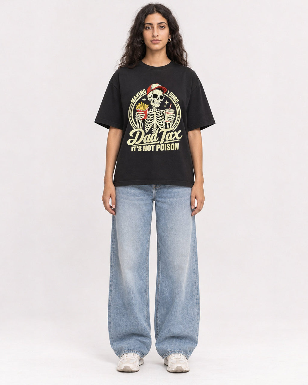 Mockup Boxy Heavyweight Tee Black female full-body 07