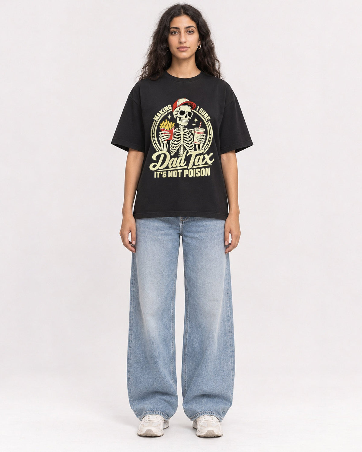 Mockup Boxy Heavyweight Tee Black female full-body 07
