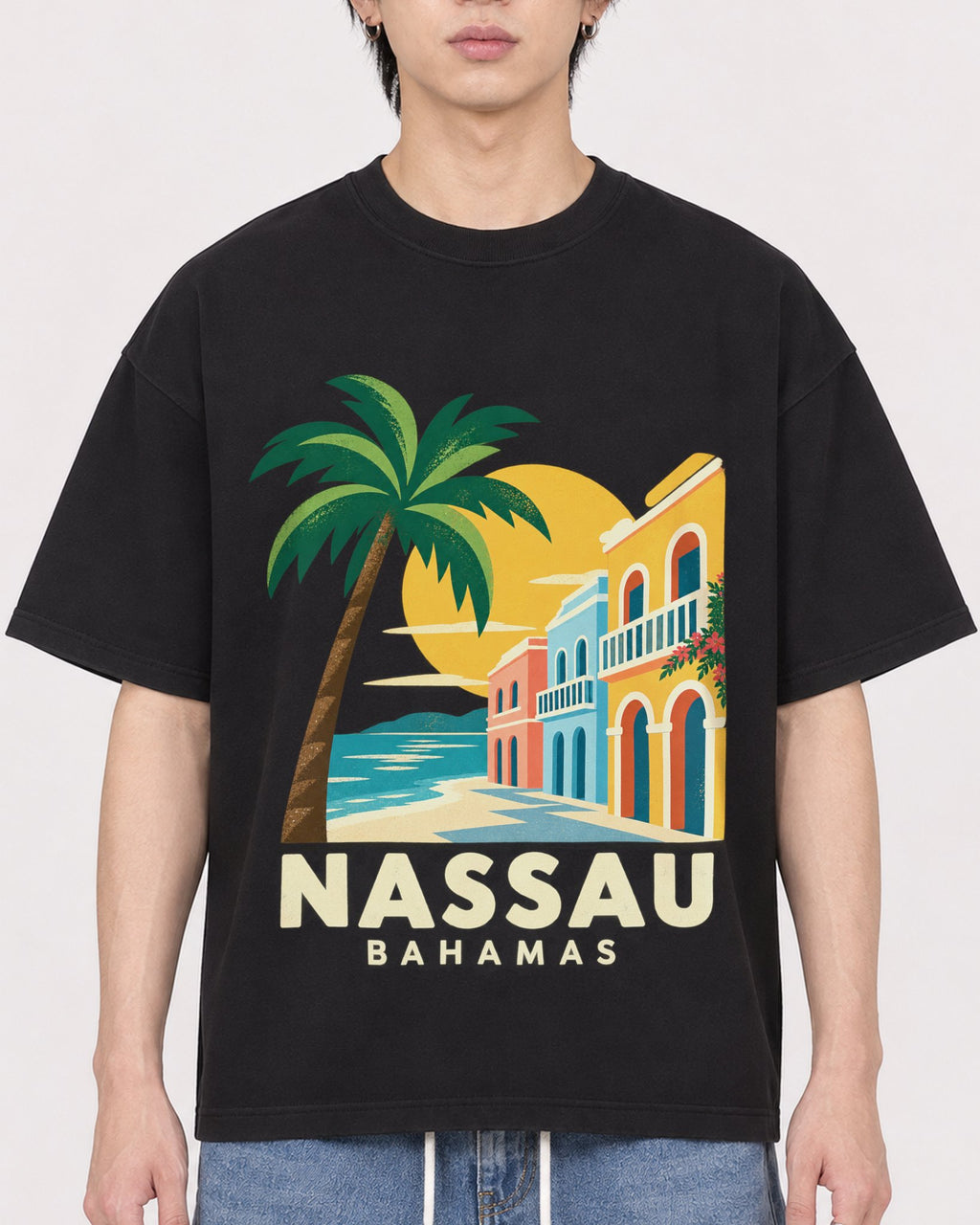 Mockup Boxy Heavyweight Tee Black male close-up 11