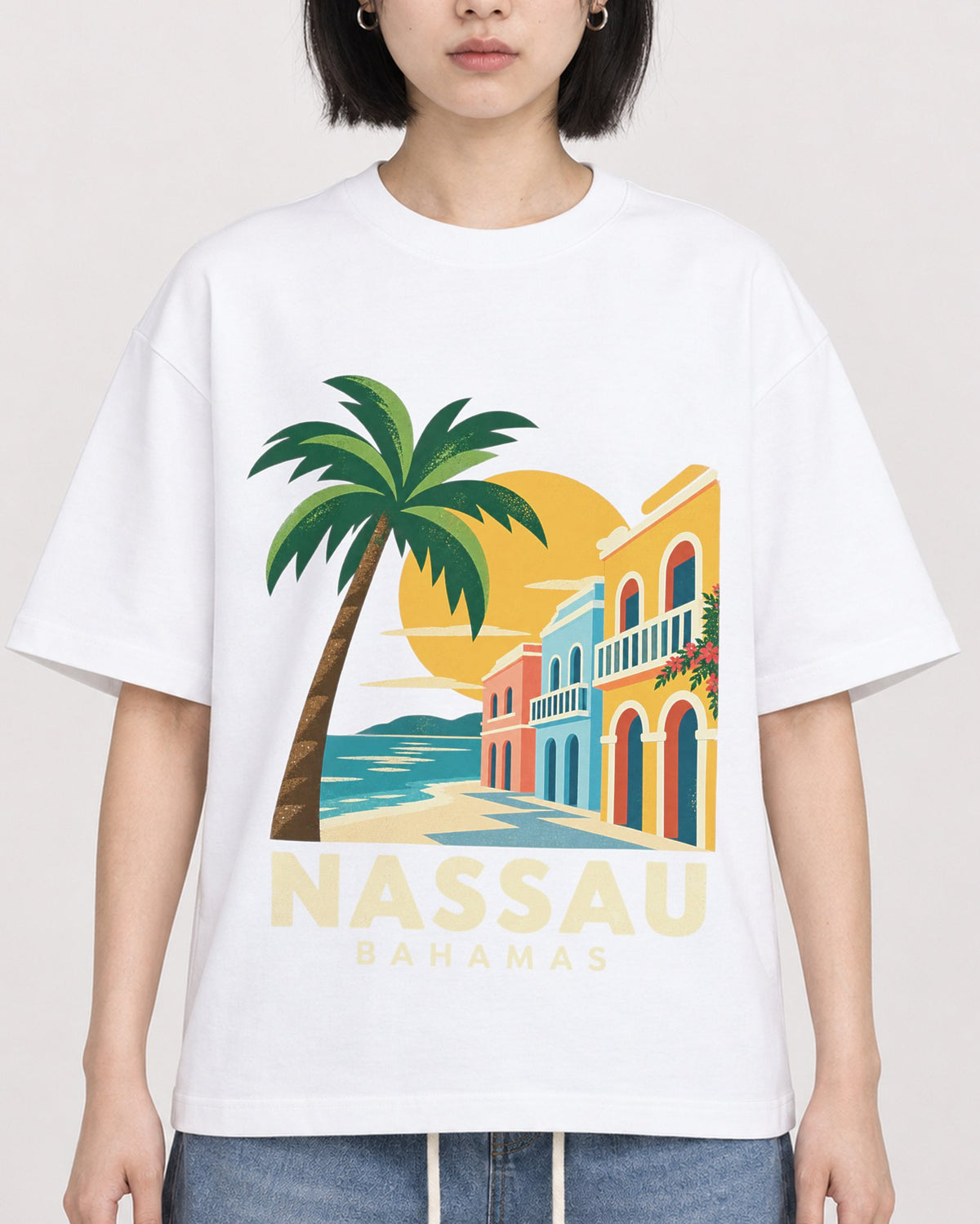 Mockup Boxy Heavyweight Tee White female close-up 11