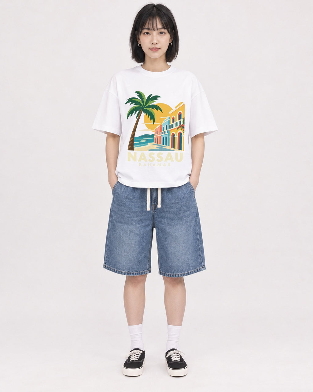 Mockup Boxy Heavyweight Tee White female full-body 11