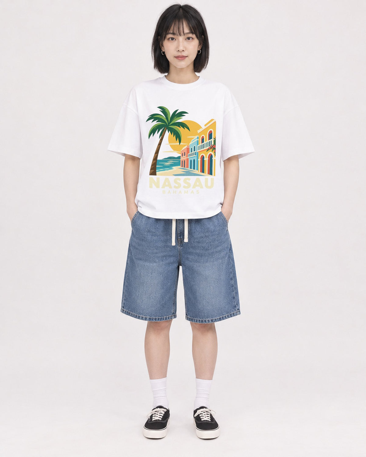Mockup Boxy Heavyweight Tee White female full-body 11