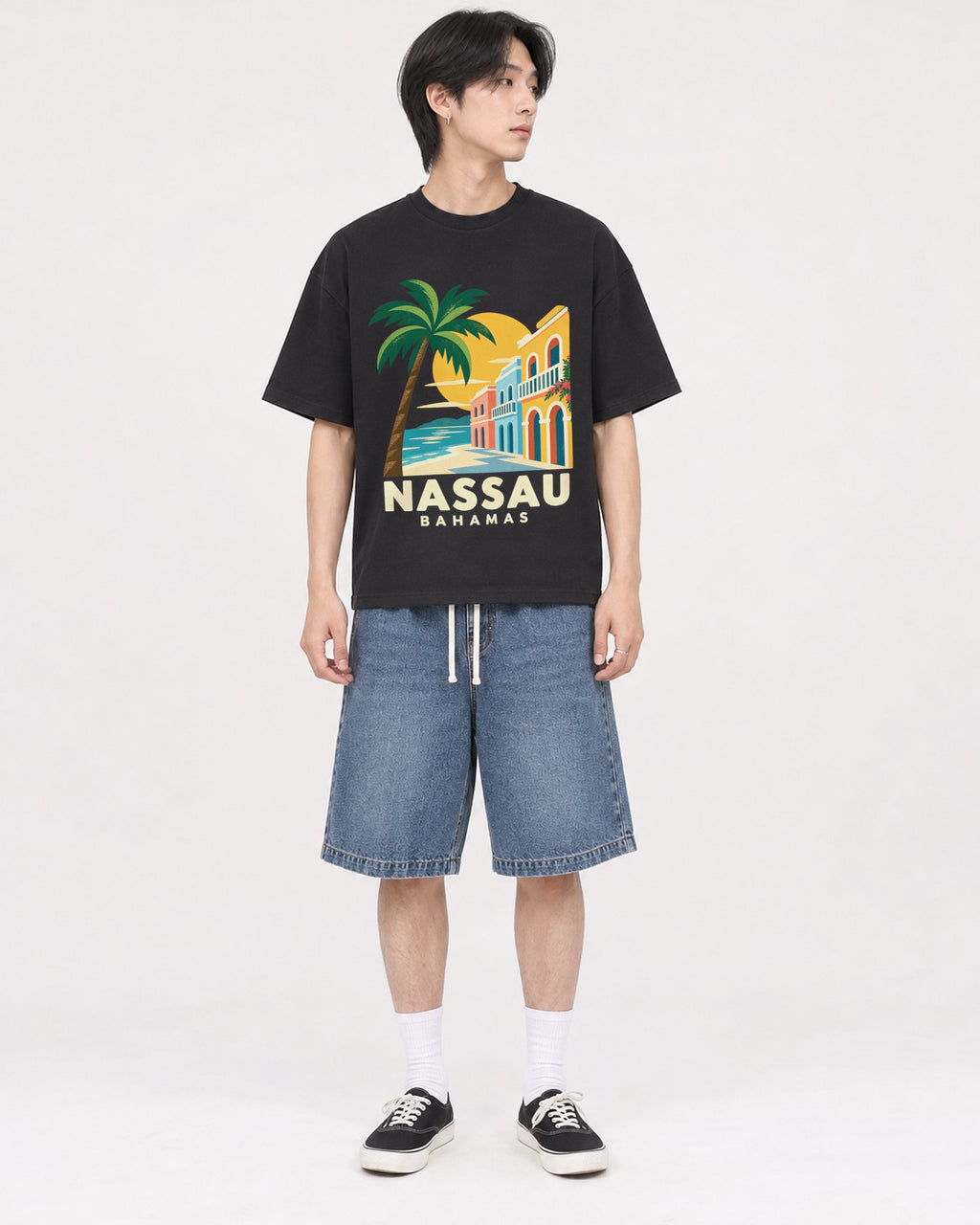 Mockup Boxy Heavyweight Tee Black male full-body 11