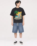Mockup Boxy Heavyweight Tee Black male full-body 11