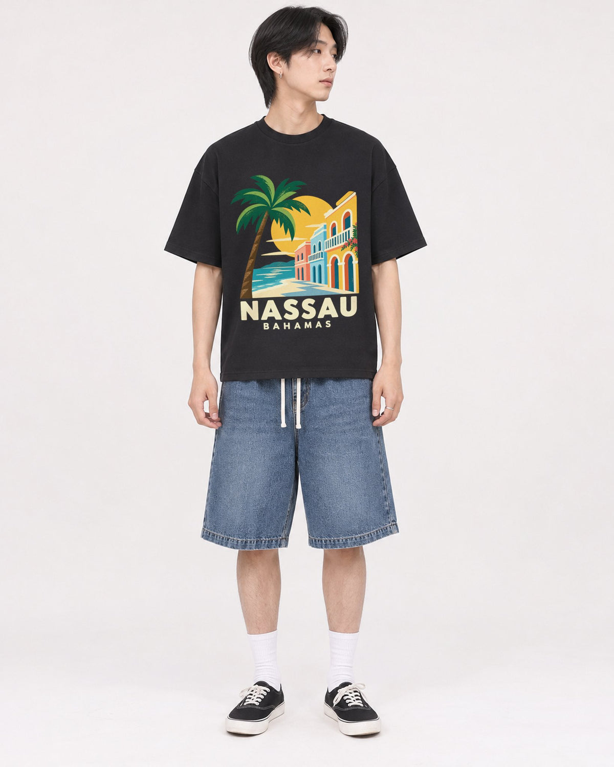 Mockup Boxy Heavyweight Tee Black male full-body 11