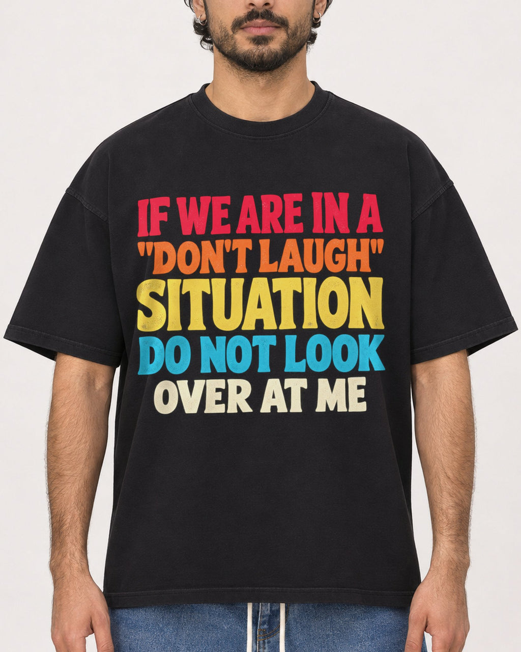 Mockup Boxy Heavyweight Tee Black male close-up 47