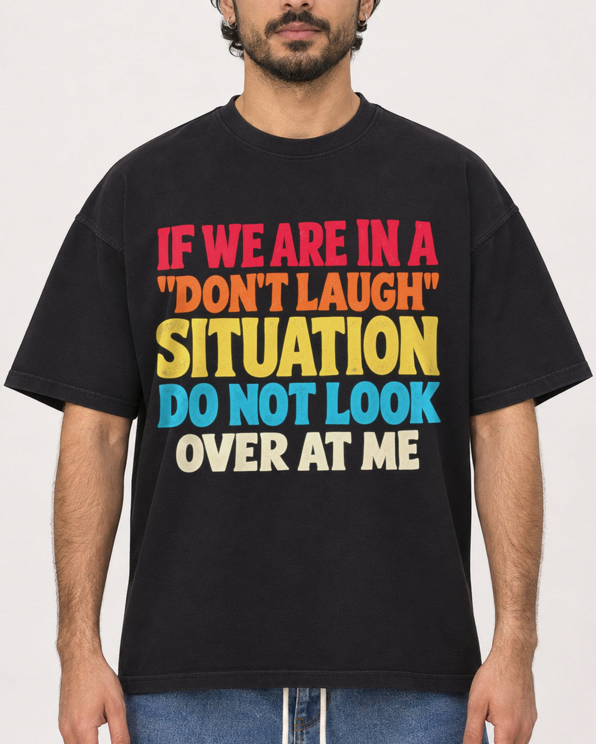 Mockup Boxy Heavyweight Tee Black male close-up 47