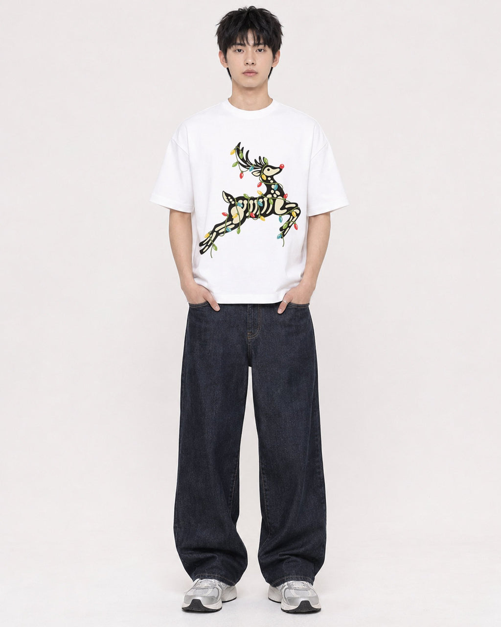 Mockup Boxy Heavyweight Tee White male full-body 01
