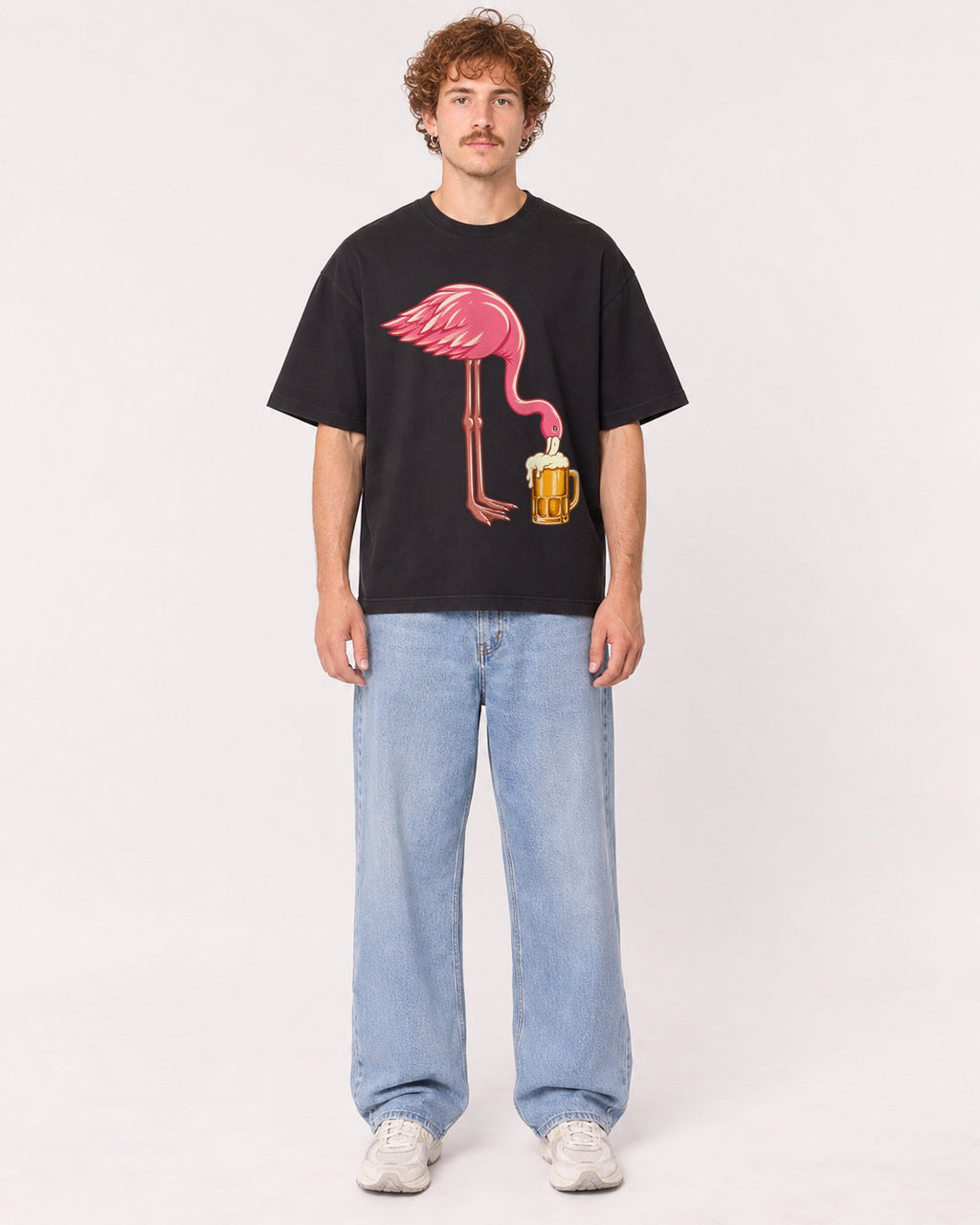 Mockup Boxy Heavyweight Tee Black male full-body 09