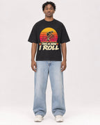 Mockup Boxy Heavyweight Tee Black male full-body 05