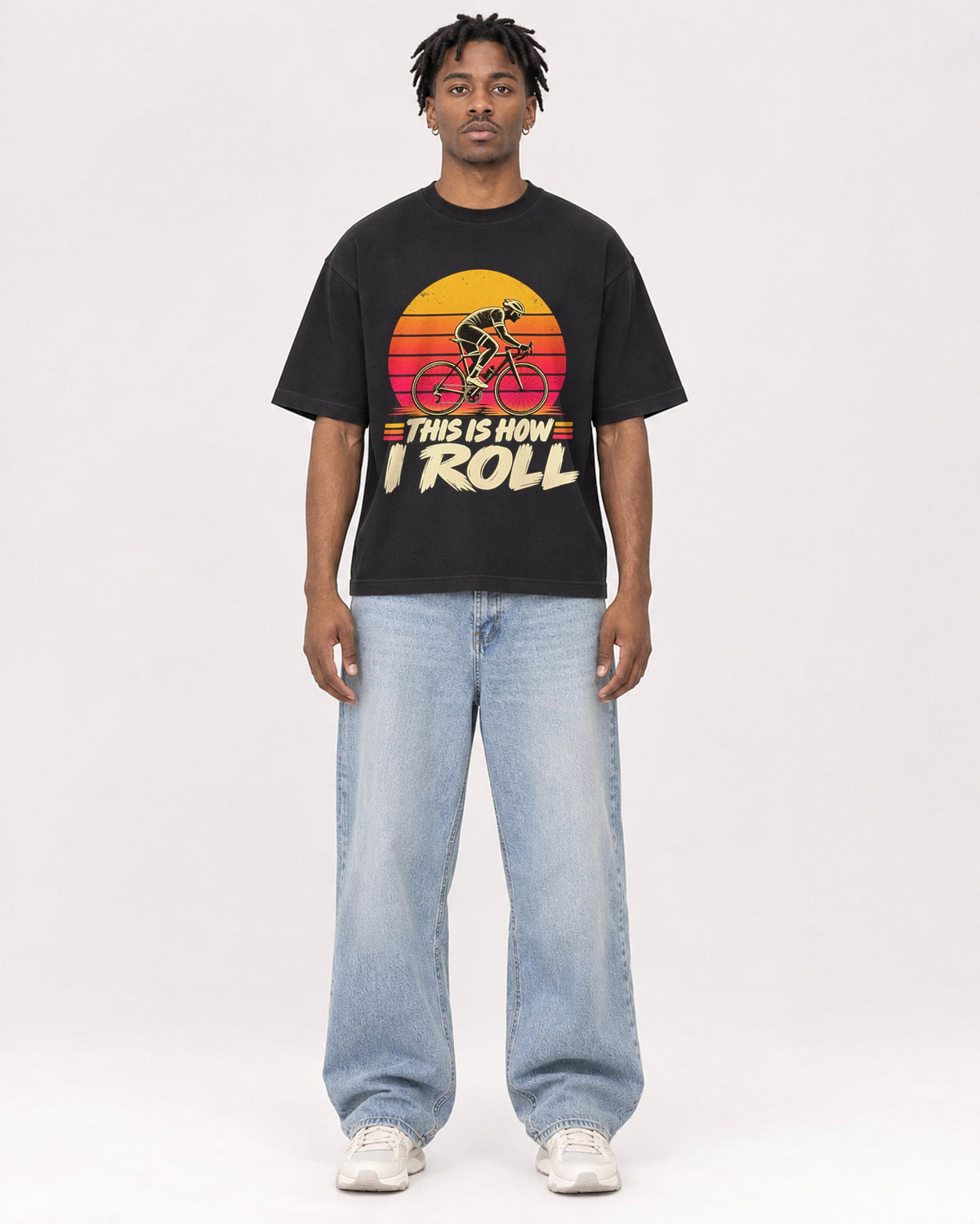 Mockup Boxy Heavyweight Tee Black male full-body 05