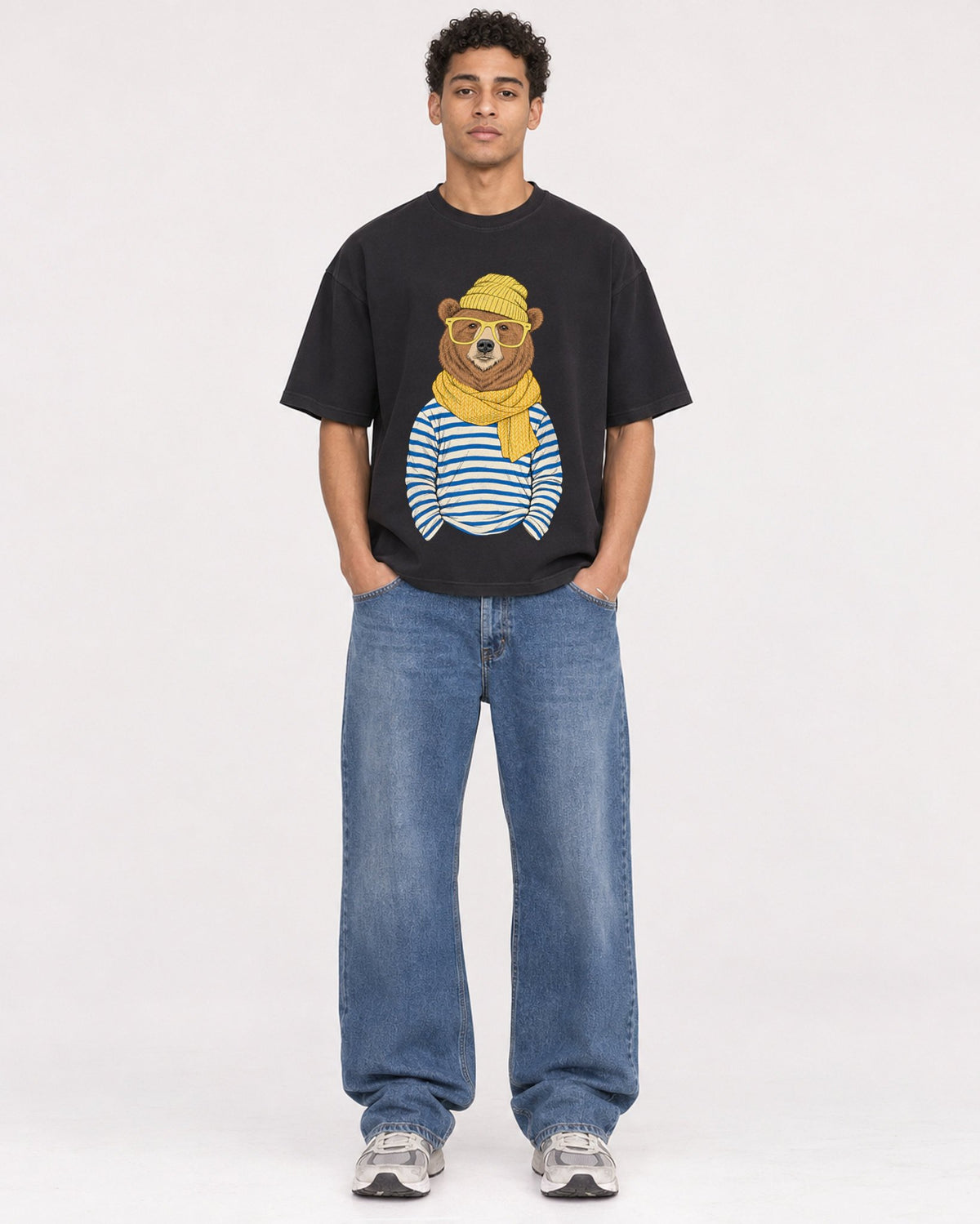 Mockup Boxy Heavyweight Tee Black male full-body 10