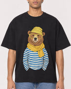 Mockup Boxy Heavyweight Tee Black male close-up 10