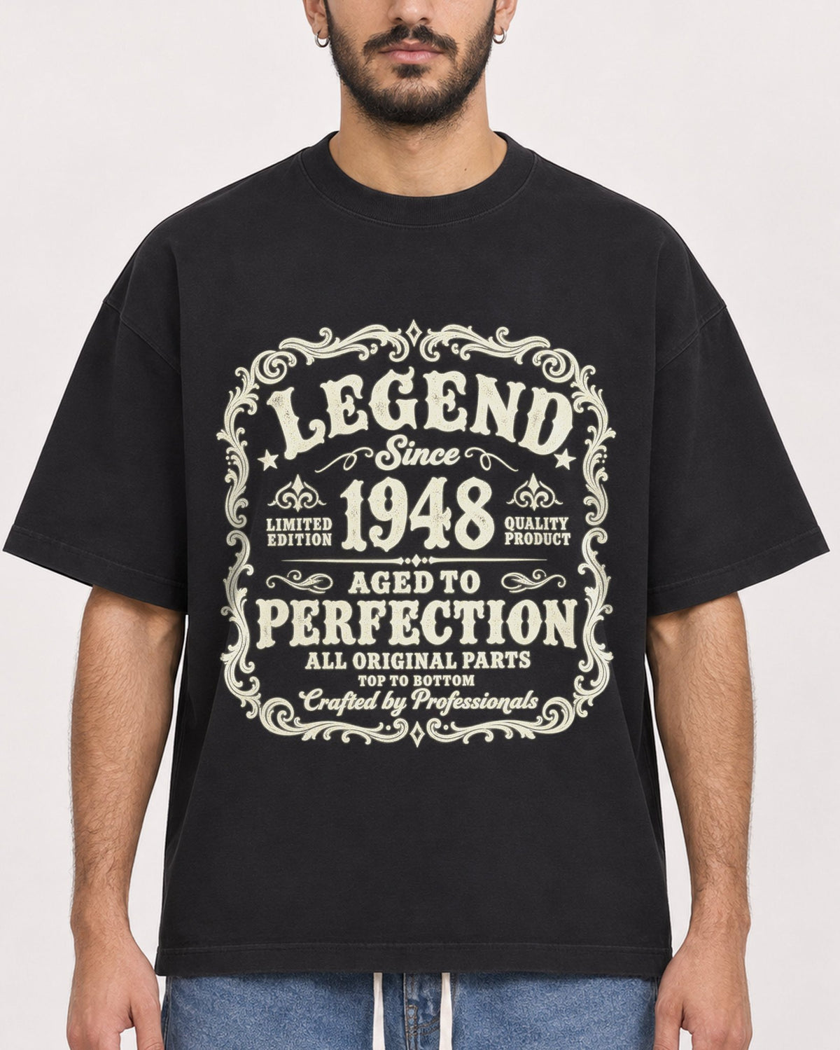 Mockup Boxy Heavyweight Tee Black male close-up 07