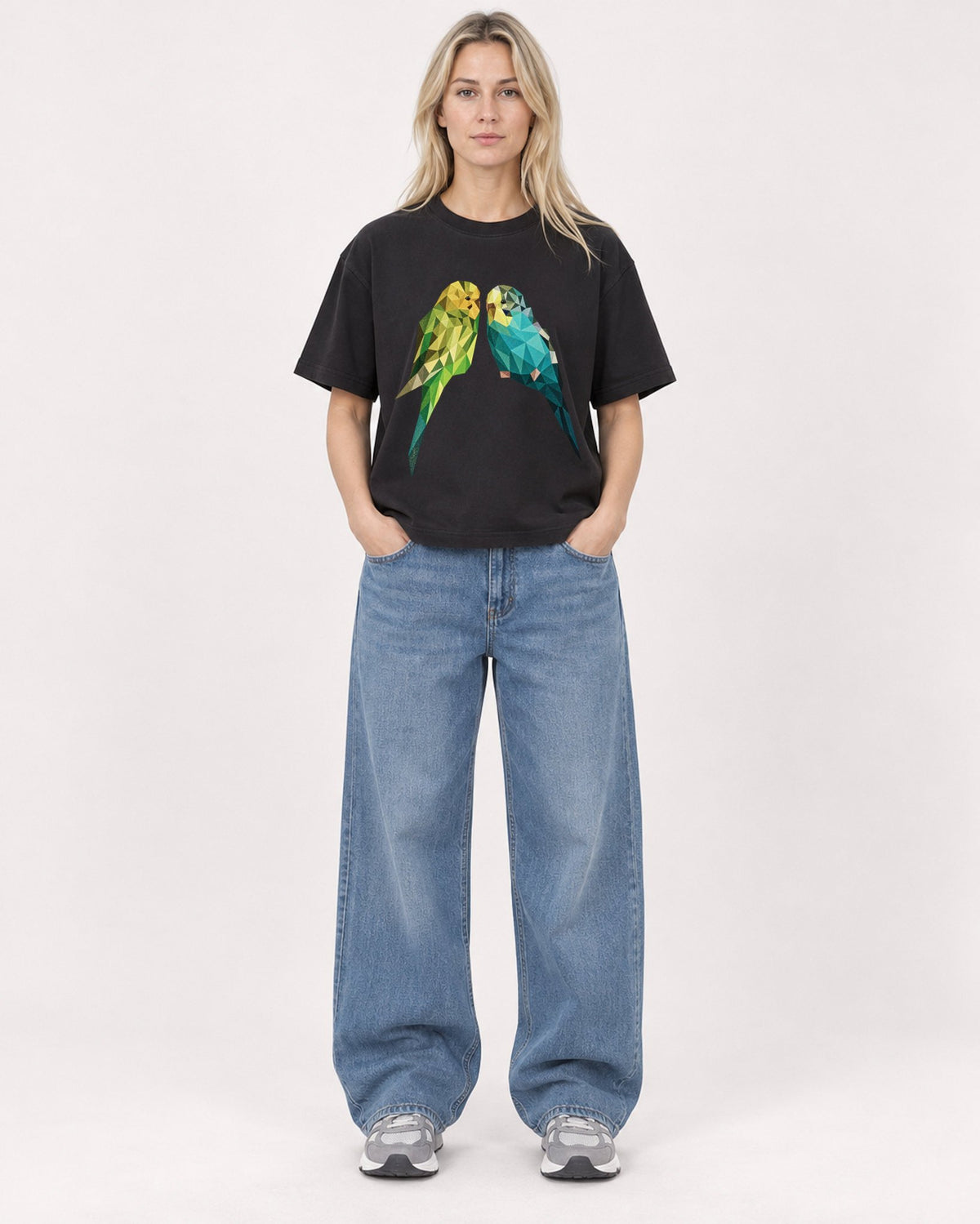 Mockup Boxy Heavyweight Tee Black female full-body 08