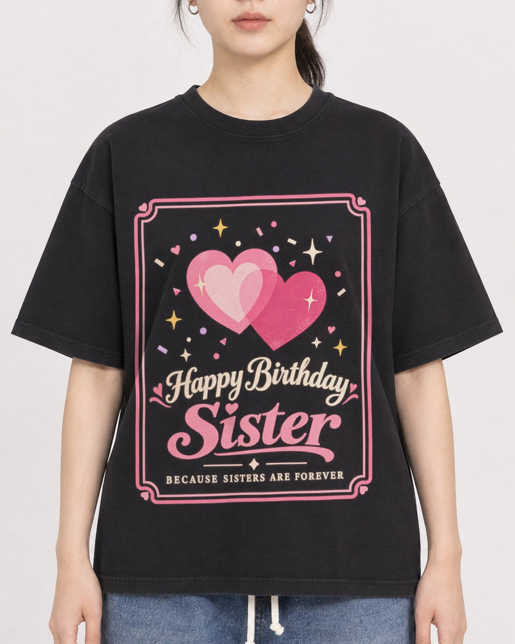 Mockup Boxy Heavyweight Tee Black female close-up 21